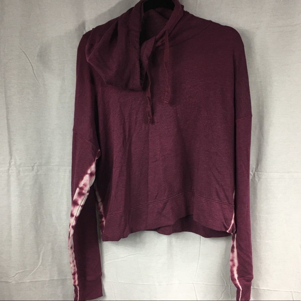 The Lounge Life Large purple grape Crop Hoodie tie dyed long sleeved tie at neck